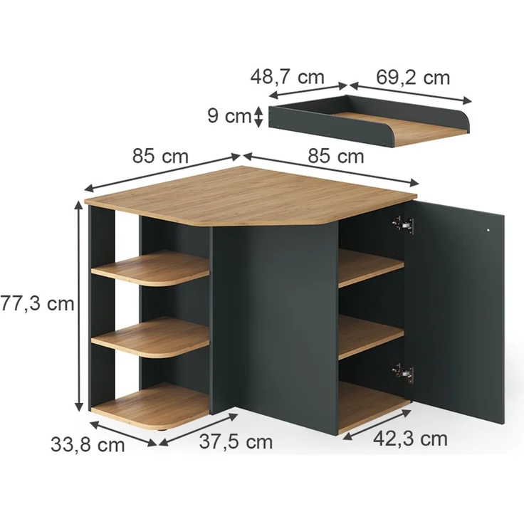 Wickelkommode Kristian Anthrazit/Artisan 85 x 77.3 cm mit Wickelaufsatz Vicco – Bild 2