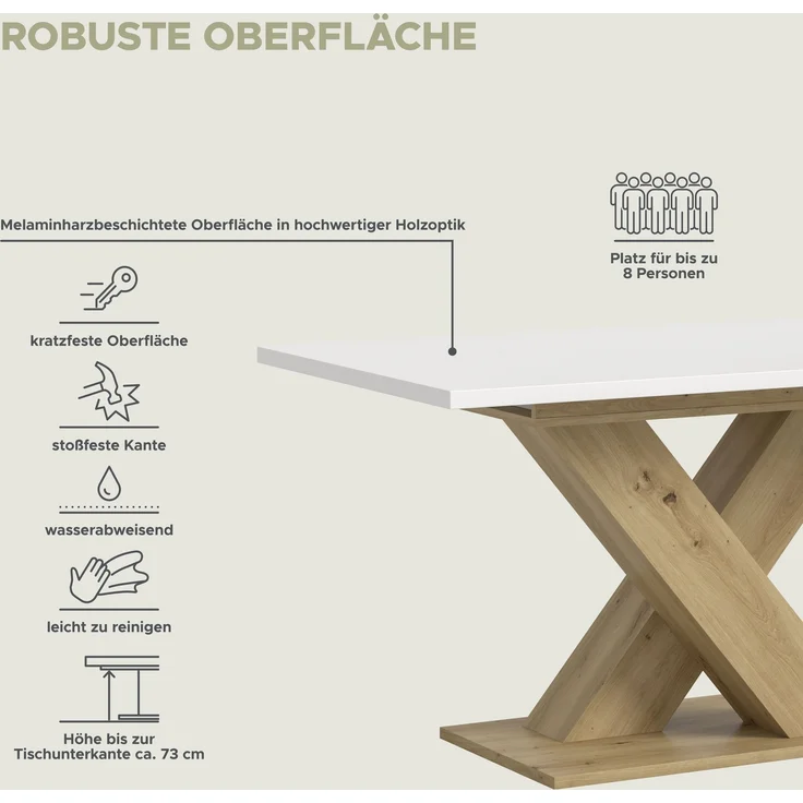 Kulissen-Esstisch >Motion< ausziehbar 190cm, weiß / artisan Dekor - 150/190x76x90cm (BxHxT) – Bild 8