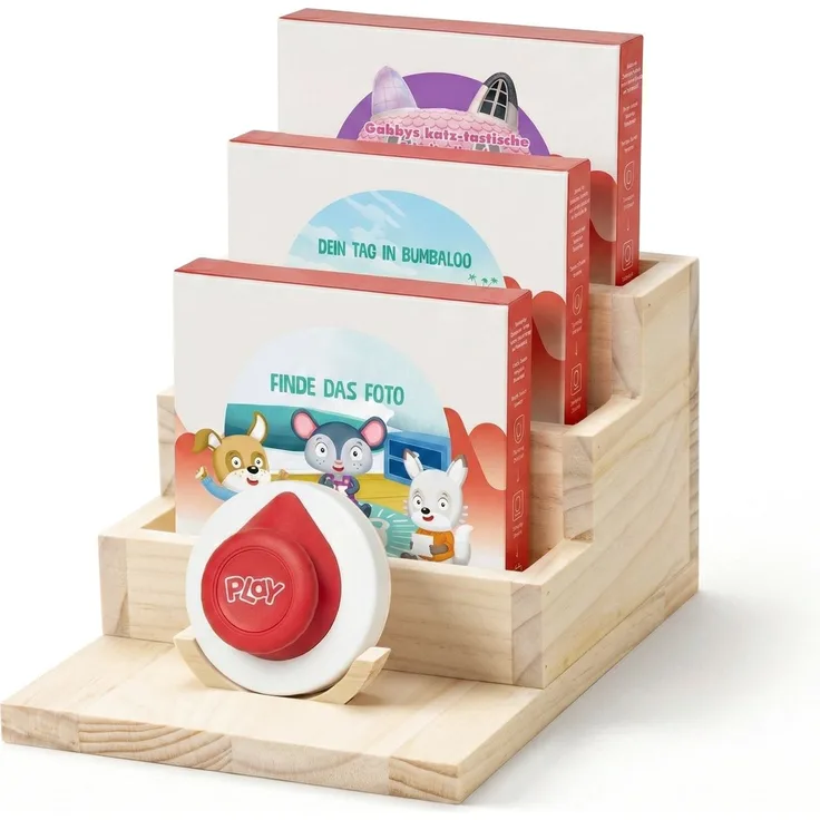 Todeco Tonieplay Spielregal aus Holz, Aufbewahrung für Tonieplay Spiele und Controller, Wandregal oder Tischregal fürs Kinderzimmer, Stufendesign