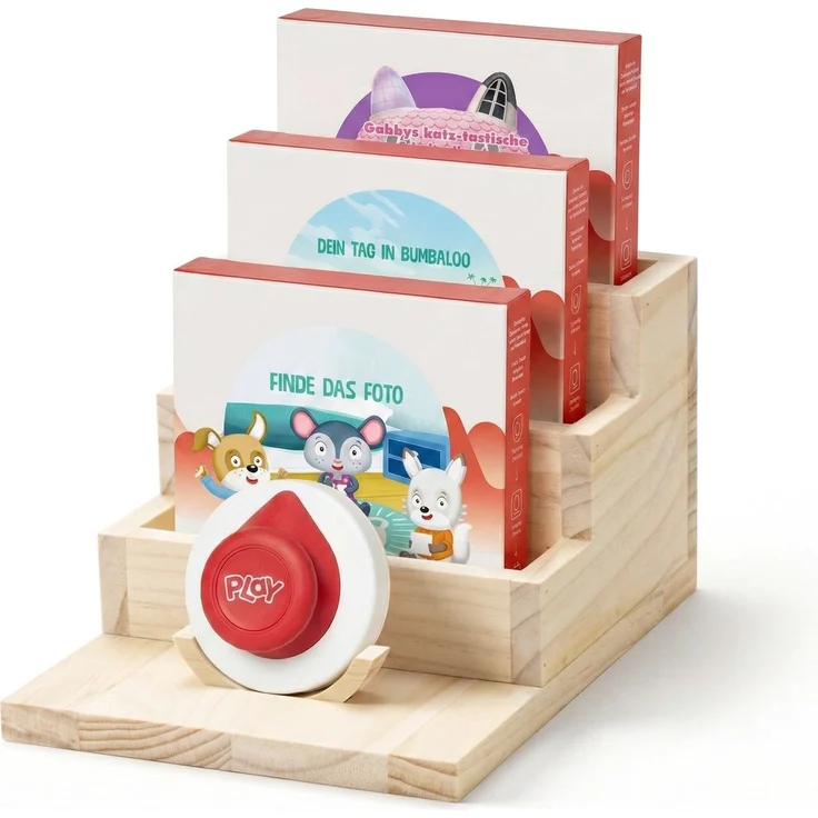 Todeco Tonieplay Spielregal aus Holz, Aufbewahrung für Tonieplay Spiele und Controller, Wandregal oder Tischregal fürs Kinderzimmer, Stufendesign – Bild 1