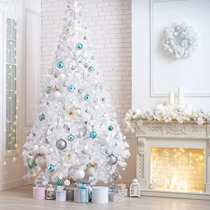 Salcar Künstlicher Weihnachtsbaum Künstlicher Tannenbaum Weihnachtsbaum Weiß Christbaum mit Ständer, Nordmanntanne, 210cm, 1025 PVC Nadeln, für Zuhause, Wohnzimmer, Hof, Weihnachtsfeier – Bild 3