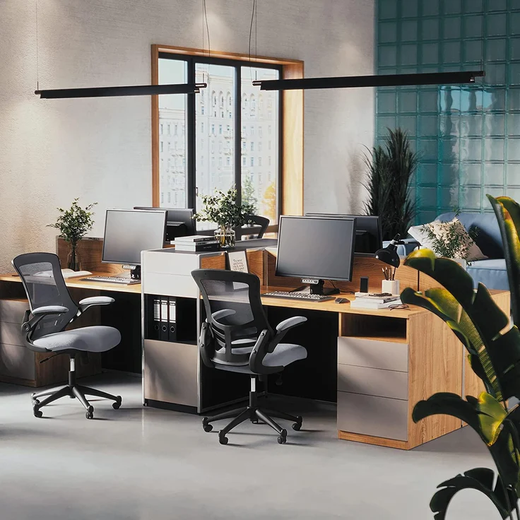 Flash Furniture Bürostuhl mit mittelhoher Rückenlehne – Ergonomischer Schreibtischstuhl mit hochklappbaren Armlehnen und Netzstoff – Perfekt für Home Office oder Büro – Dunkelgrau – Bild 6