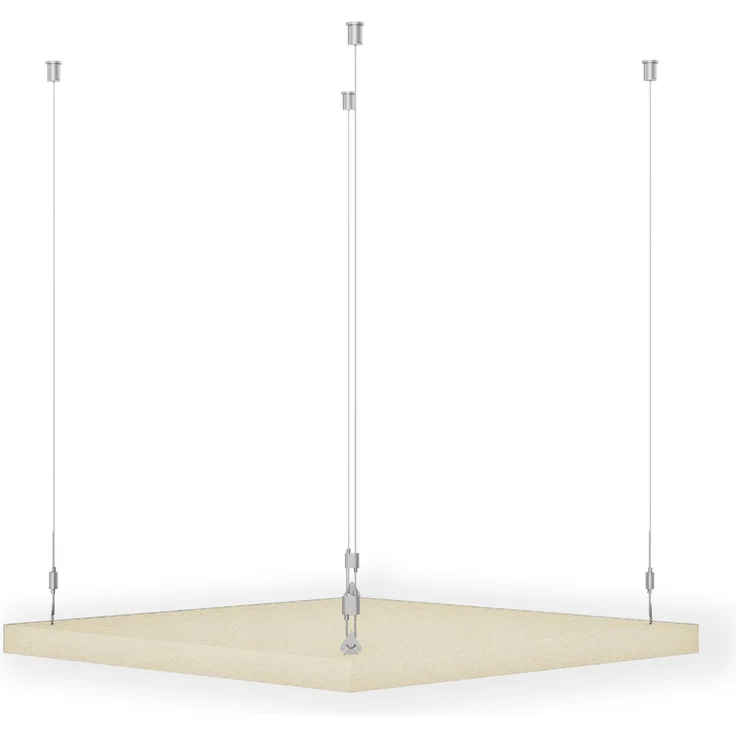 Rheinland Möbel FocusWall DAQ0606 – Quadratischer Akustik-Deckenabsorber 60×60 cm in Stofffarbe Oyster inkl. Chrom-Stahlseilen - Made in Germany - Klasse A, Stoffbezug, schwer entflammbar – Bild 3