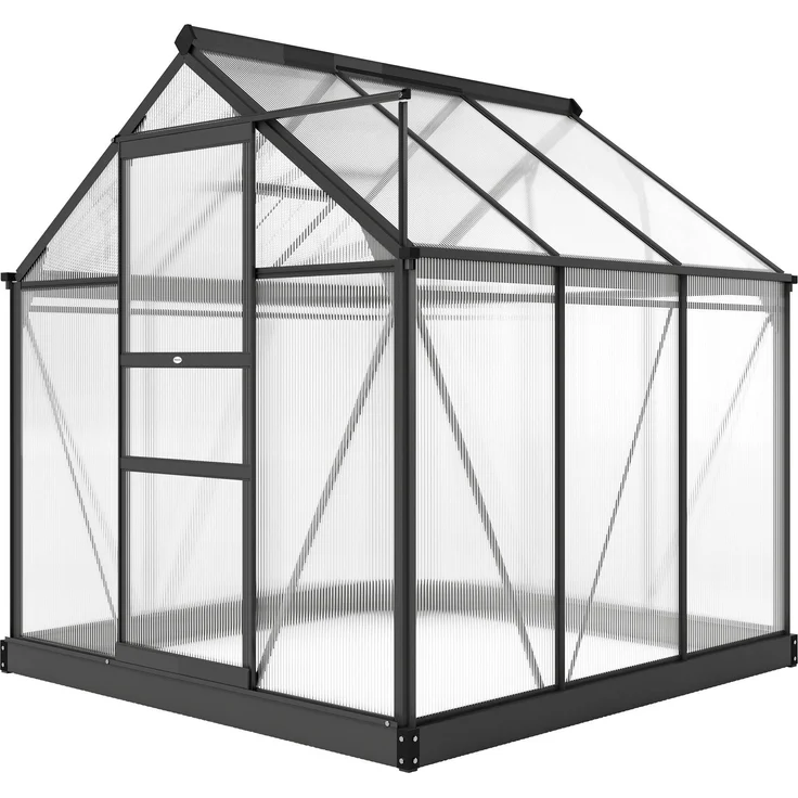 Wohnora-Gewächshaus aus Polycarbonat, 3,65 m², 190 x 192 x 201 cm, UV-beständig, mit verstärktem Fundament und Dachrinne – Grau,H 51054cm x T 1350cm x B 48768cm – Bild 3
