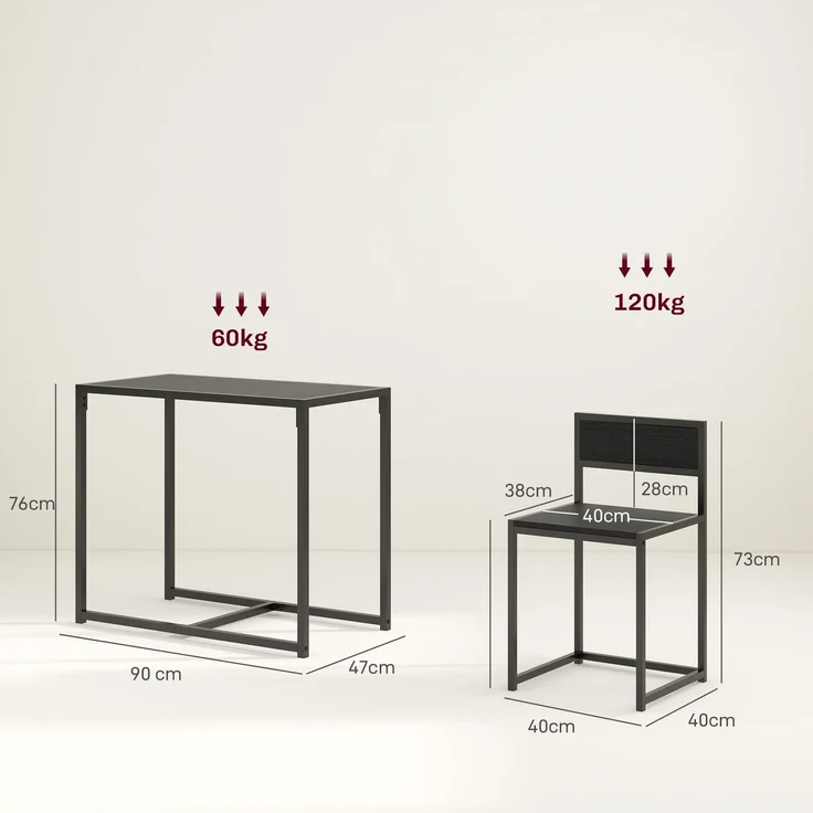 Wohnora-3-teiliges Bartisch-Set Hochtisch-Set 3-teilig, 2 Stühle, 1 Tisch, 90 cm x 47 cm x 76 cm, Schwarz,H 760cm x T 900cm x B 470cm – Bild 4