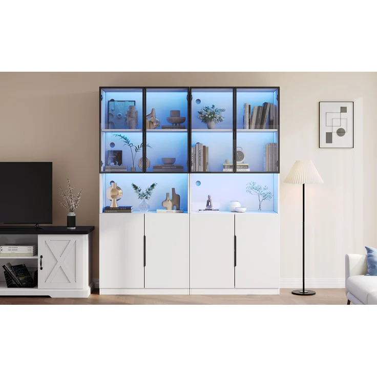 ZUBALIYA Vitrine (30 x 160 x 200 cm), LED - Beleuchtung, Verstellbare Einlegeböden, Stauraum für Wohnzimmer und Esszimmer, Weiß – Bild 12