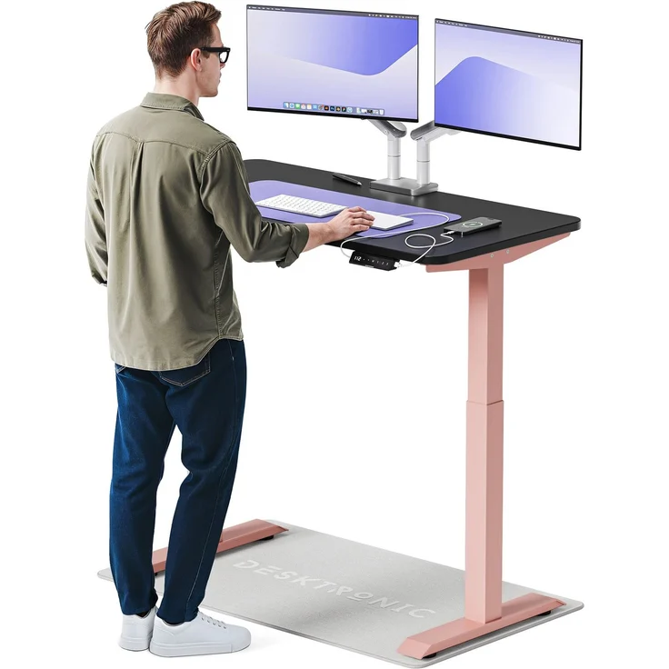 Desktronic HomeOne Elektrisch höhenverstellbarer Schreibtisch 120x60cm Rosa/Schwarz mit Memory-Funktion, Anti-Kollisions Technologie, USB-A und USB-C-Ladeanschlüssen – Bild 1