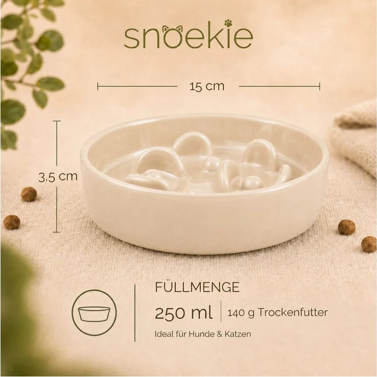 SNOEKIE Napf snoekie Porzellan Flacher Anti-Schling-Napf Hunde, Katzen 15×15×3.5cm – Bild 3