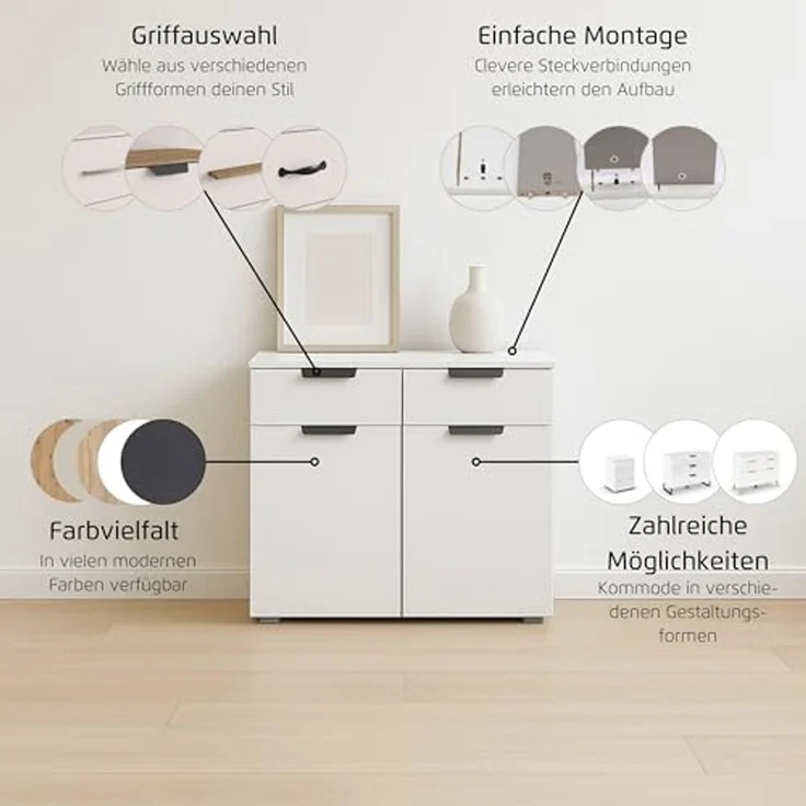 rauch Aditio Box, Kommode, 2-türig, 2 Schubladen mit Glasfront, mit Softclose-Funktion, Farbe Grau metallic, BxHxT 80x81x42cm – Bild 4