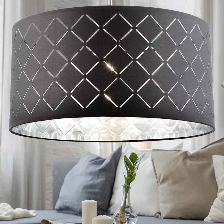 Hängeleuchte, rund, grau, Textil, Metall, D 40 cm – Bild 10