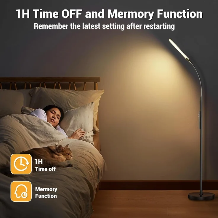 YICAIZI Stehlampe Wohnzimmer - 18W LED Dimmbar Stehende Lampe mit Fernbedienung, 1200Lumen Stehend Leselampe mit 4 Farbtemperaturen & 4 Helligkeiten für Schlafzimmer, Büro, Schwarz – Bild 5