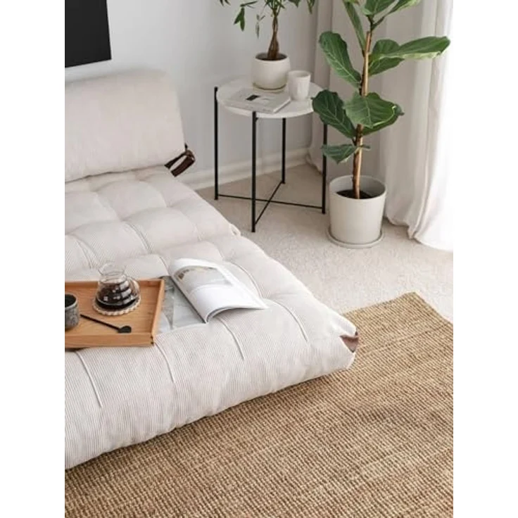 Dmora - 2-Sitzer SchlafsofaDysnomia, Verwandelbares Sofa, Lineare Stoffstruktur, Schlafsessel mit Stauraum, 120x75 h79 cm, Weiß – Bild 4