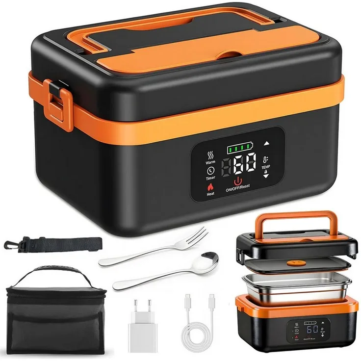 AKKEE Elektrische Lunchbox 1L Electric Lunch Box for Adult mit automatischer Aufheizfunktion, Wärmespeicher- und Timer-Heizfunktionen