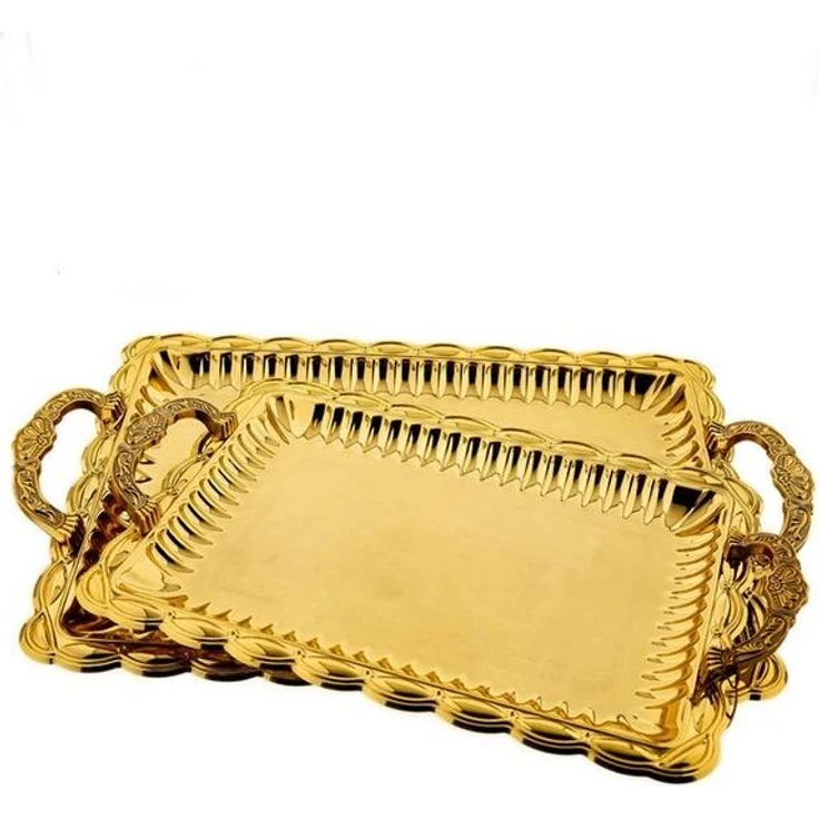 2er Set Serviertablett aus hochwertigem 18/10-Edelstahl - Elegant & langlebig Gold – Bild 5