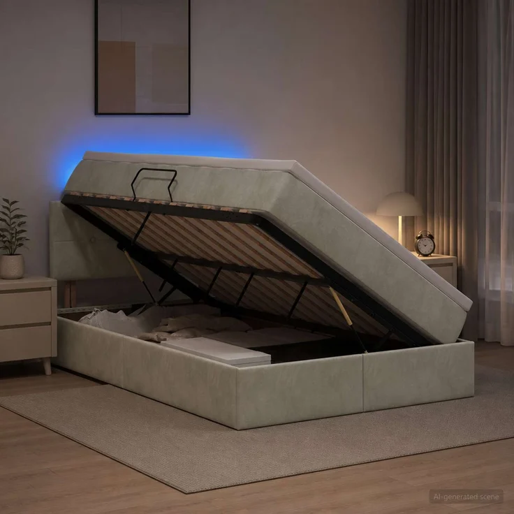 vidaXL LED-Speicherbett mit Matratze Hellgrau 120 x 200 cm Samt 3459240 – Bild 1