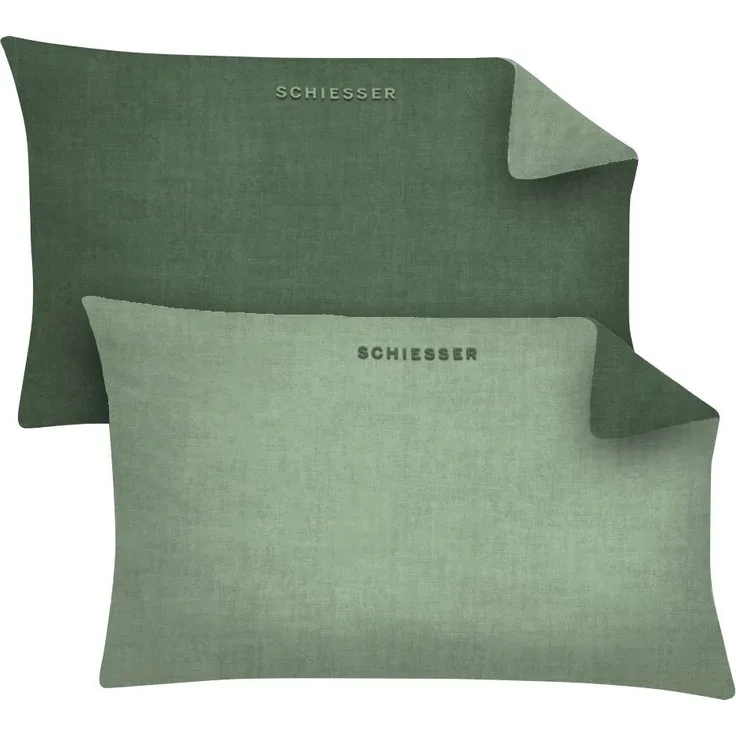 Schiesser Kissenhüllenset Doubleface - Feinbiber - 2-teilig - 40 x 80 cm - Hellgrün-Dunkelgrün