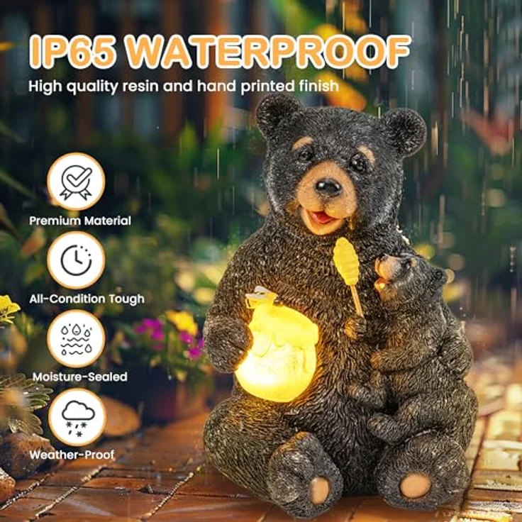 GIGALUMI Solar Statuen Gartendeko, Bär Mutter und Bär Kind umarmen Sich, Geburtstagsgeschenk für Frauen, Geschenke für Mama, Wetterfest Gartendeko für Terrasse, draußen, Hof – Bild 6
