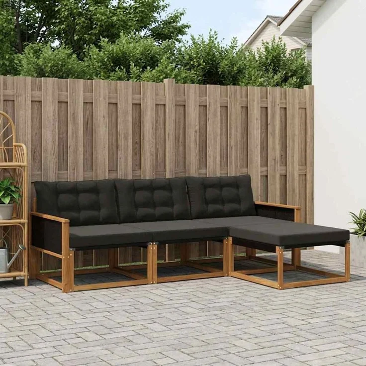 vidaXL Outdoor-Sofagarnitur 4 stk. 4-Sitzer Natur und Schwarz 3381336 – Bild 1