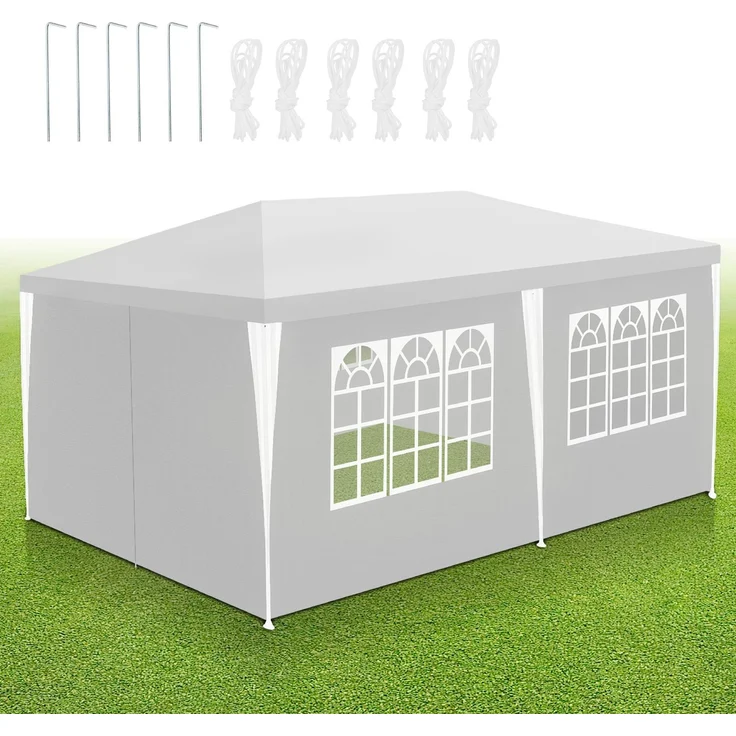 Eikuavons Pavillon Partyzelt Gartenzelt Marktzelt, Stabil, Gartenpavillon mit PE Beschichtung, Sonnenschutz für Outdoor, Weiß, 3 x 6 m,Polyethylen – Bild 1