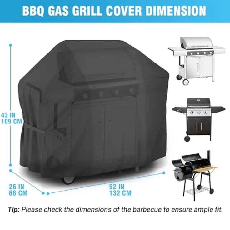 Velway Grillabdeckung 132 x 68 x 109 cm Wetterfest für Gasgrill - Grill Abdeckhaube Regendicht BBQ Abdeckung Cover Schutzhülle Haube Staubdicht Grill Abdeckplane Grillschutz - Schwarz – Bild 3