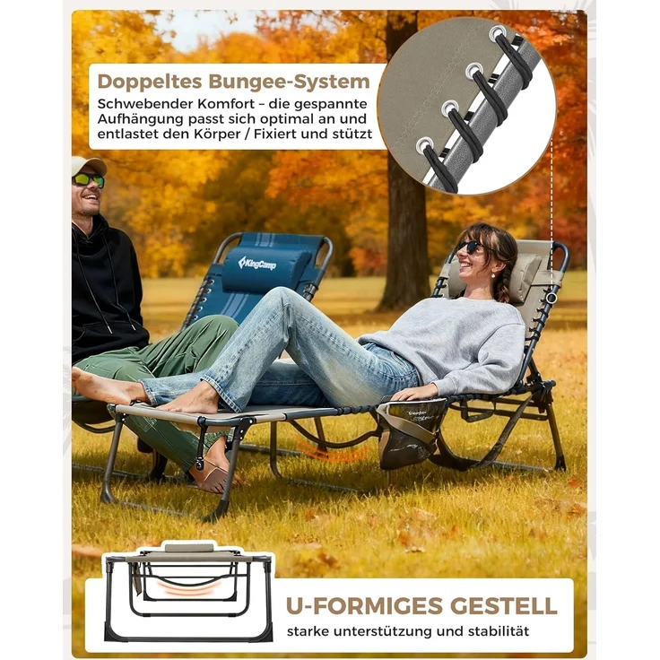 KingCamp Campingliege Sonnenliege Gartenliege klappbar 5-Stufig Verstellbarer Rückenlehne Liege Gartenstuhl Strandliege Camping Klappbett mit Kopfkissen für Garten Urlaub Outdoor Strand Pool – Bild 5