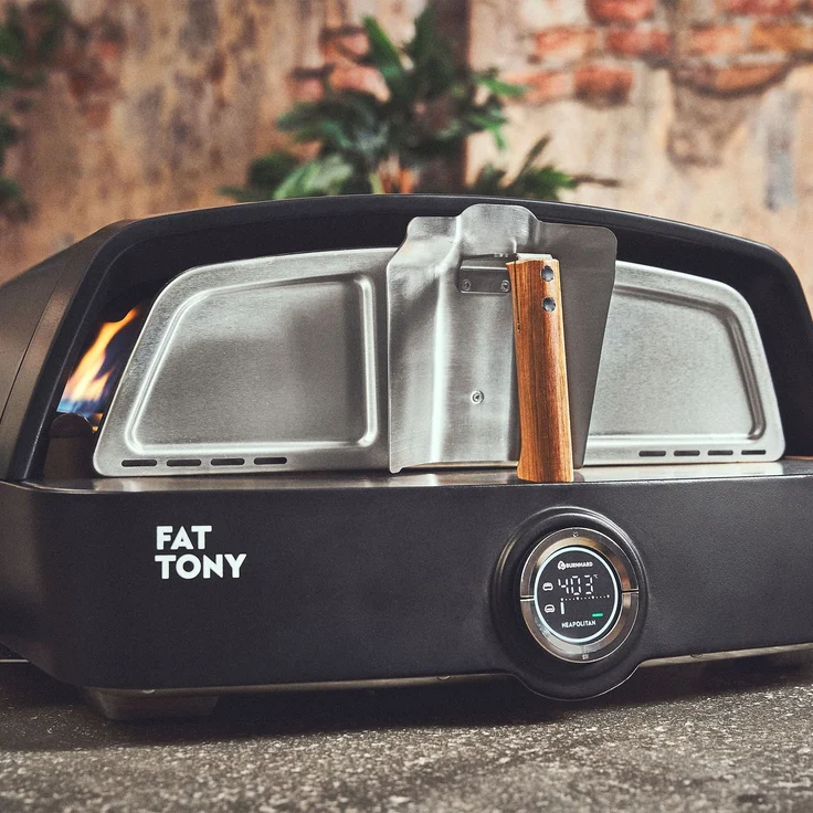 BURNHARD® Gas-Pizzaofen Fat TONY mit Pizzaschieber, 2-tlg, inkl. Cordierit-Pizzastein, geeignet für Terrasse, Balkon und Garten - Schwarz - #946410 – Bild 6