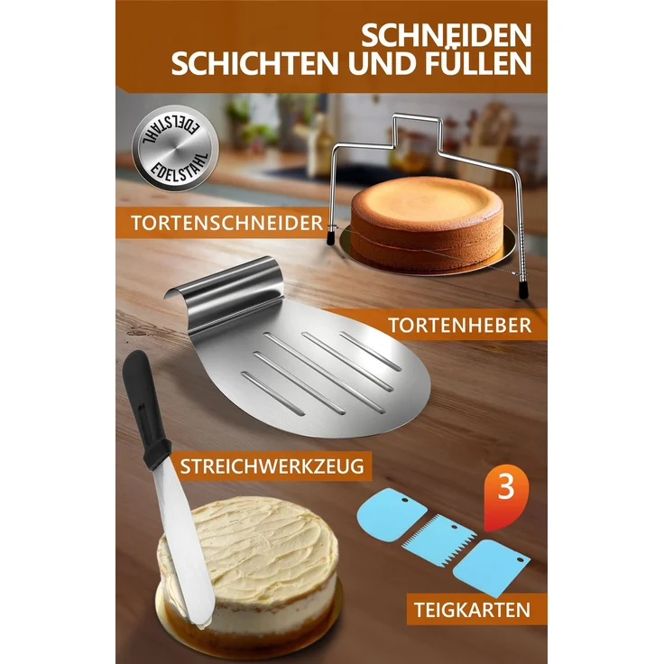 Aurelia Home Tortendeko-Set 144-teilig mit Tortenring 15 cm und Drehteller – Bild 4