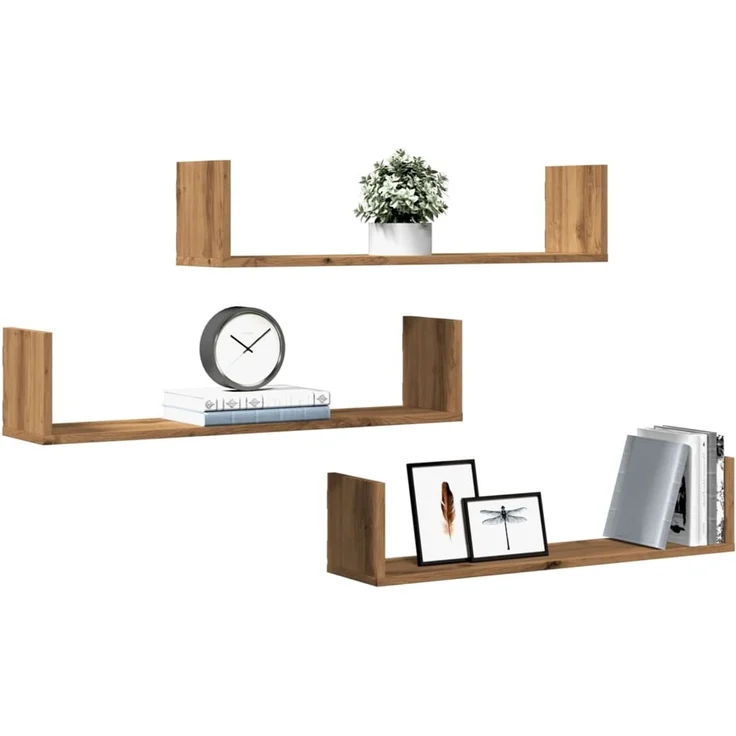 vidaXL Wandregale 3 Stk. Artisan-Eiche 80x18x18 cm Holzwerkstoff 853298 – Bild 3