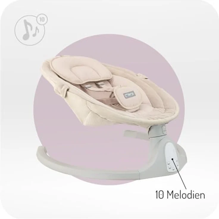 MoMi KENANI SAND Babywippe für Babys bis 9 kg, mit LED-Display, Fernbedienung & Bluetooth für Smartphone, Batterie- oder Stromanschluss, mit 5-Punkt-Sicherheitsgurt, Bügel und Spielzeug – Bild 7