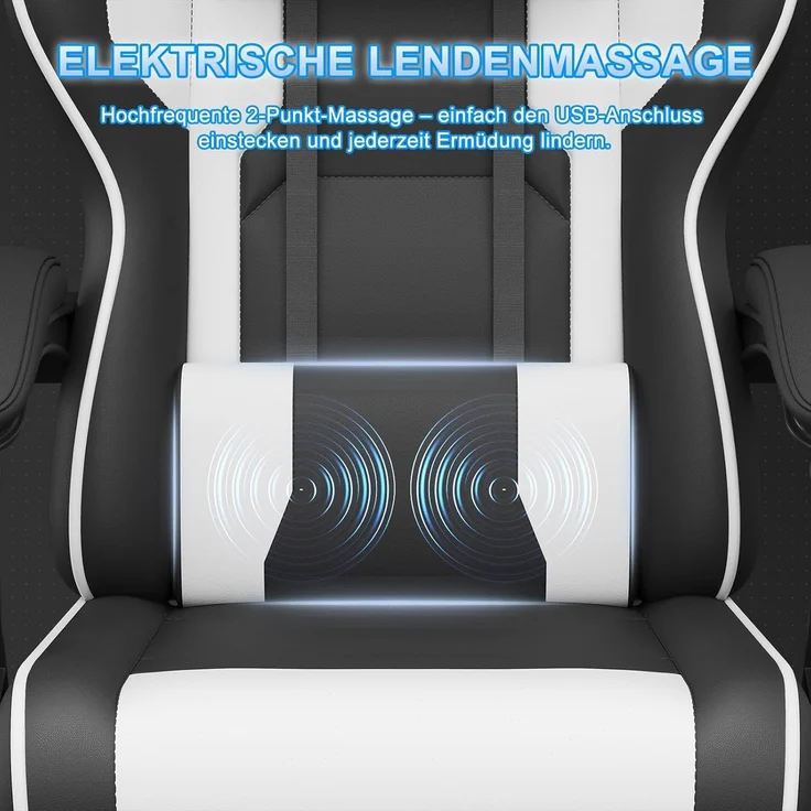 Devoko Gaming Stuhl mit Massagefunktion, Bürostuhl Ergonomisch mit Verstellbarer Ruckenlehne (90-135), Schreibtischstuhl mit Bewegliche Armlehne, max 150kg, Schwarz Weiß – Bild 6