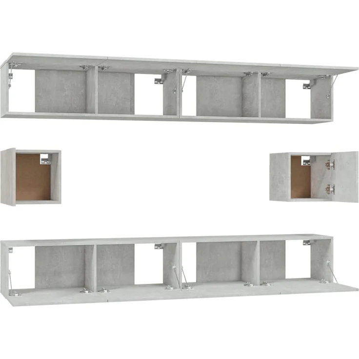 6-tlg. TV-Schrank, TV Board Betongrau Holzwerkstoff – Bild 5