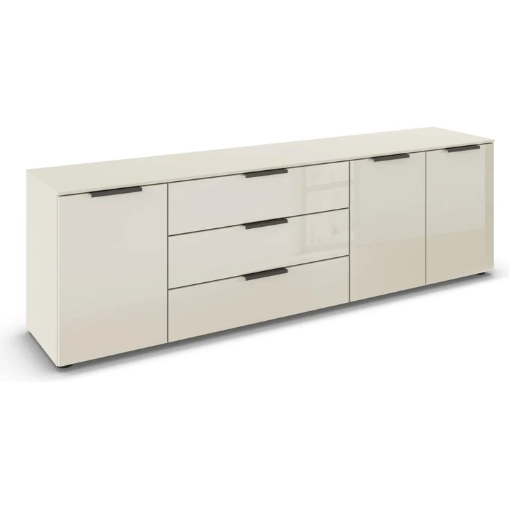 Rauch Möbel Flipp, Kommode für Schlafzimmer, Kinderzimmer, Wohnzimmer, Jugendzimmer, Flur, Garderobe, 3-türig, 3 Schubladen, mit Softclose-Funktion, Farbe Glas Beige, Breite 199 cm
