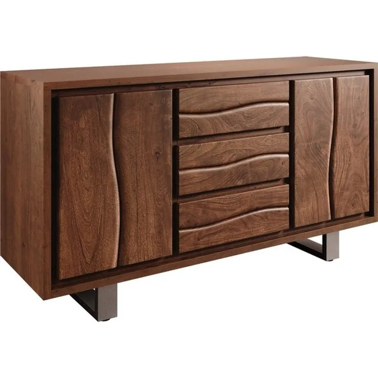 Sideboard Live-Edge 147 cm Akazie Braun 3 Schübe 2 Türen