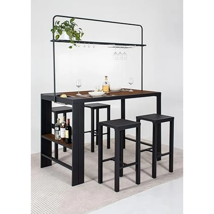 LECO Bar-Sitzgruppe/Gartentheke ELSA, 1 Theke mit 4 Hockern, Aluminiumgestell anthrazit, Silikatplatten in Holzoptik, 1,57x0,80x2,09 m – Bild 1