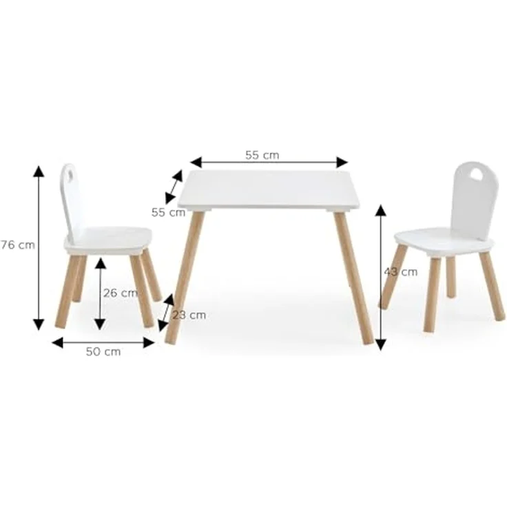 Kindermöbel 3er Set (B/H/T: 55x43x55 cm) in Weiß und Pinie Nachbildung – Bild 3