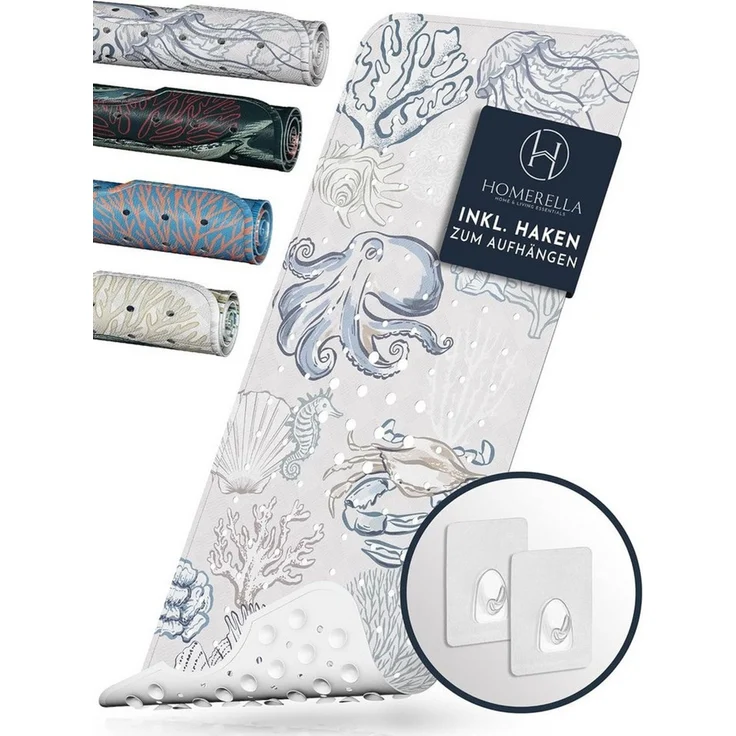 Homerella Badematte rutschfest 100% BPA frei inkl. 2 Haken zum Aufhängen 100x40cm, Antirutschmatte Badewanne hautsensitiv & schimmelresistent – Bild 1