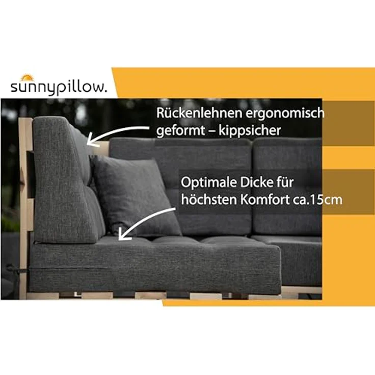 sunnypillow Rückenkissen Palettenkissen gesteppt Seitenkissen 60x40x20/10cm, Blau – Bild 6