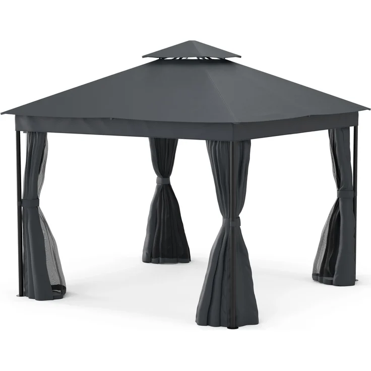 Blumfeldt Mondo Dual Pavillon 3x3 – Doppeldach & Moskitonetze, Wetterfester Metallrahmen, Vorhänge Für Privatsphäre, Gartenpavillon, Leicht Zu Montieren, Dunkelgrau – Bild 3