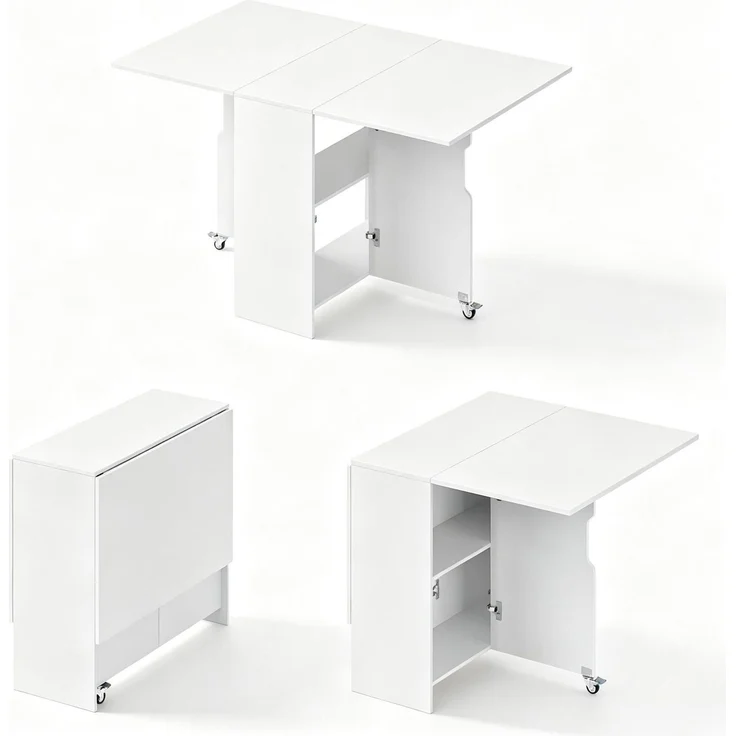 Mobiler Couchtisch,Klappbarer Rollentisch mit integriertem Stauraum für flexiblen Einsatz,Klapptisch,Funktionaler Beistelltisch,Erweiterbarer Esstisch(nur mit 1pcs Esstisch)--Weiß--95x90x35cm--YOUDENOVA – Bild 6