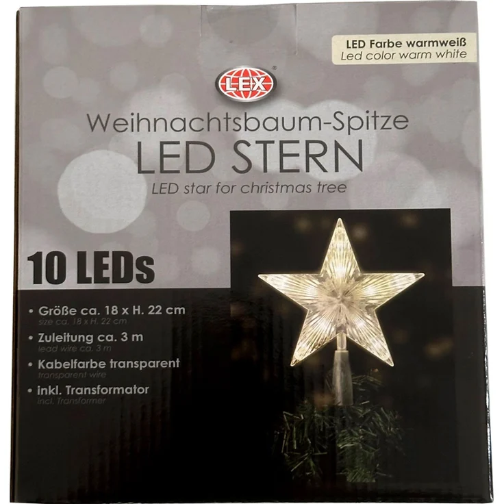 LED Baumspitze Stern Weihnachtsbaumspitze 10 LEDs Kabel transparent – Bild 6