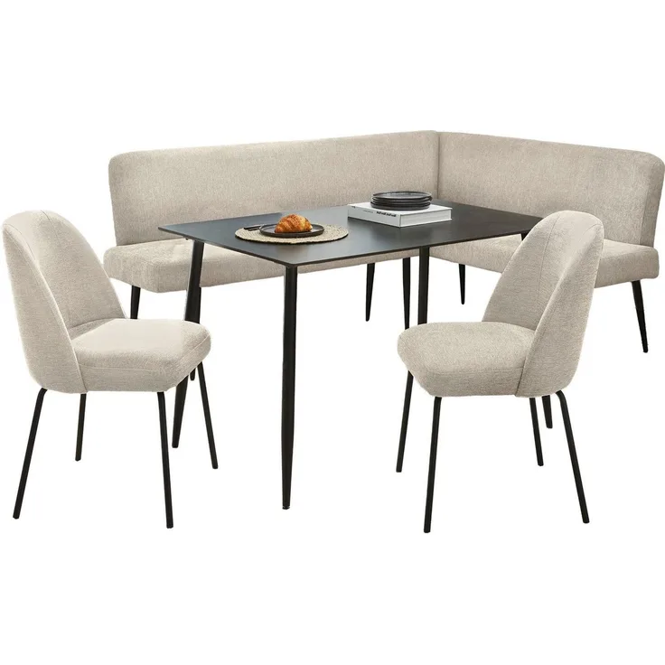 OTTO home Eckbankgruppe Melvin (Set, 4-tlg. Tisch, Bank und 2 Stühle), Taschenfederkern, Tisch (120x75 cm) schwarz, Bank und Stühle anthrazit oder beige