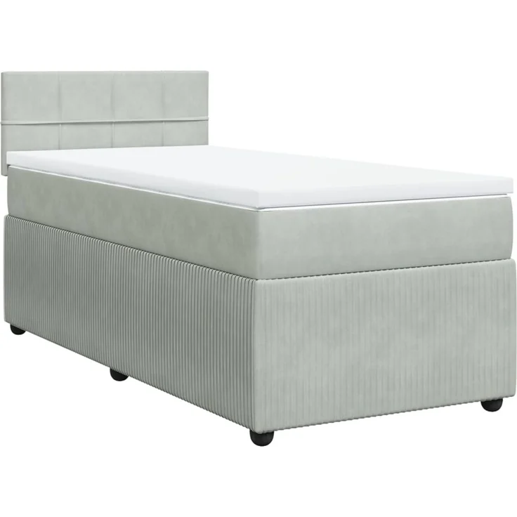 vidaXL Boxspringbett mit Matratze Hellgrau 100x200 cm Samt 3287662 – Bild 2