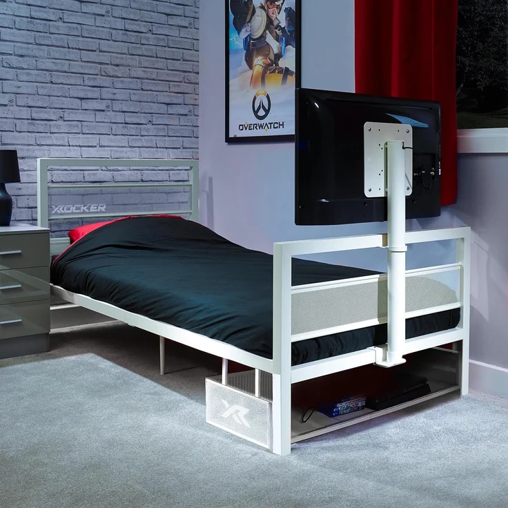 X Rocker Multimediabett Basecamp Gaming Metall Bett mit TV-Halterung für Kinder & Jugendliche