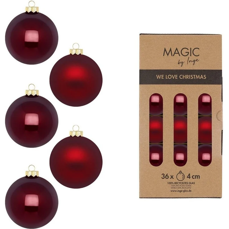 Holly & Jolly Weihnachtsbaumkugel, Weihnachtskugeln Glas 4cm 36 Stück - Smooth Port