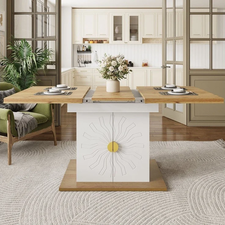 OKWISH Esstisch für Küche & Wohnzimmer (Ausziehtisch – Ausziehfunktion Weiß, 1-St, 110(140) x 70 x 76 cm) – Bild 5