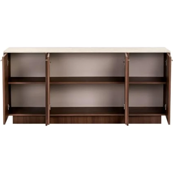Hanah Home Eleganter Konsolentisch, 180 cm, Travertin & Mailänder Nussbaum, 100% melaminbeschichtete Spanplatte, 18 mm dick, Metallgriff | Perfekt für Moderne Wohnzimmer – Bild 4