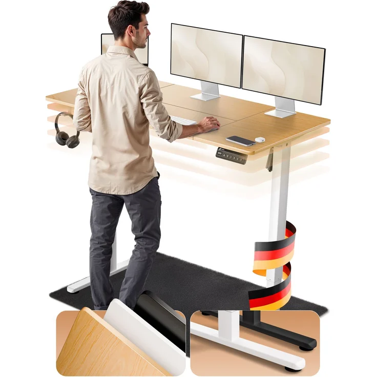 LUTIVO Foxtrot, Höhenverstellbarer Schreibtisch Elektrisch, Memory-Funktion und Kabelmanagement, 120 x 60 cm, Weiß/Holz – Bild 2
