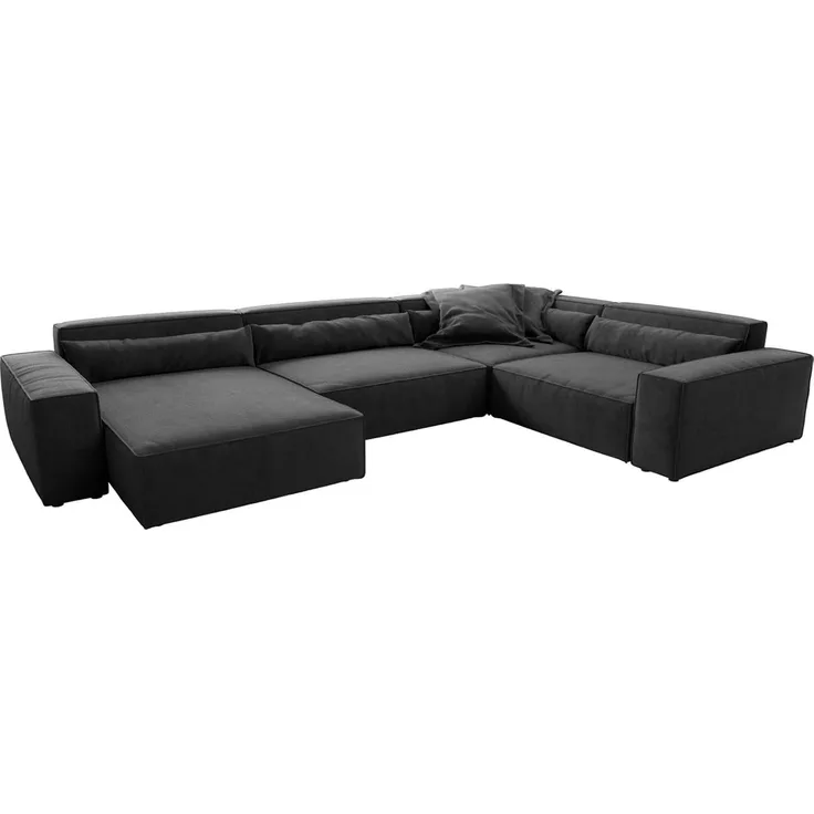 Wohnlandschaft Sirpio XL 360x260 cm Mikrofaser Schwarz Recamiere variabel