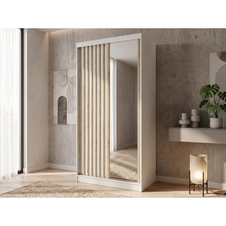 Beautysofa Kleiderschrank Donatello mit Spiegel und Lamellen (mit oder ohne praktischem Schubkasteneinsatz, Höhe: 205 cm) moderner Schiebetürenschrank – Bild 2