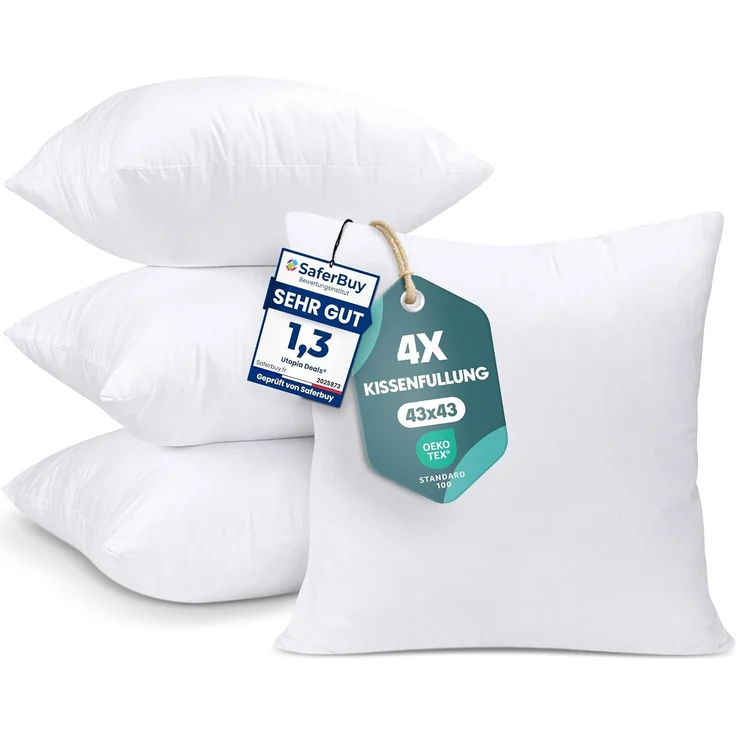 Utopia Bedding 4er Set Kissenfüllung 43x43 cm, Innenkissen Füllkissen Kopfkissen Sofakissen (Weiß) – Bild 1